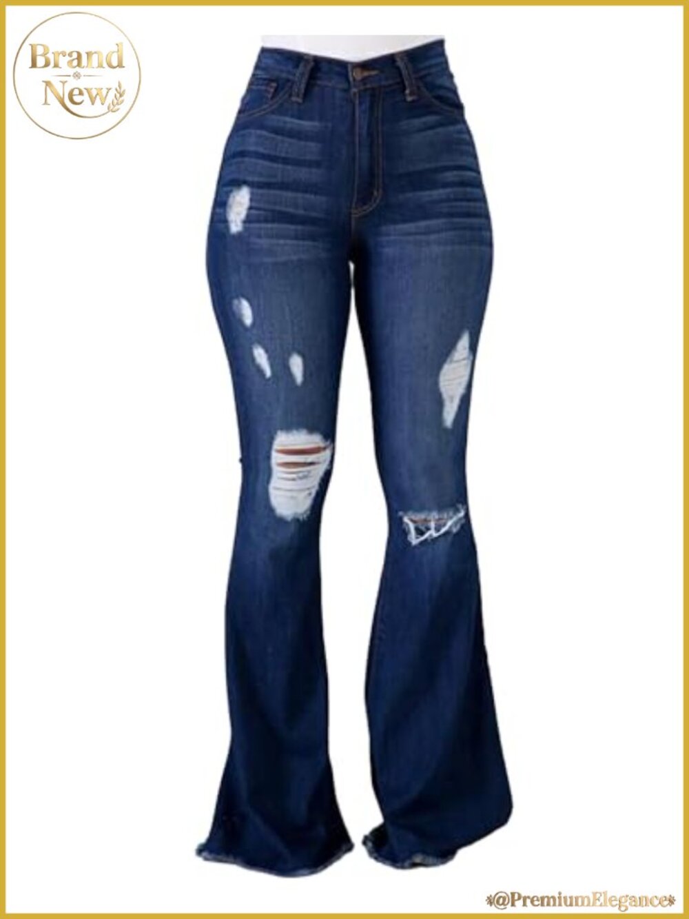 High Waist Ripped Flare Bell Bottom Jeans Women 90s Wide Leg Denim Pants